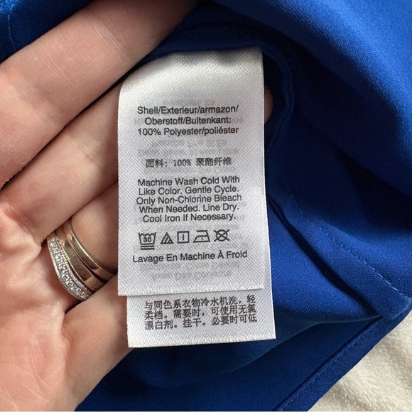 DKNY Blue Satin Button Down Hidden Button Long Sleeve Shirt - Office Siren - Picture 17 of 17